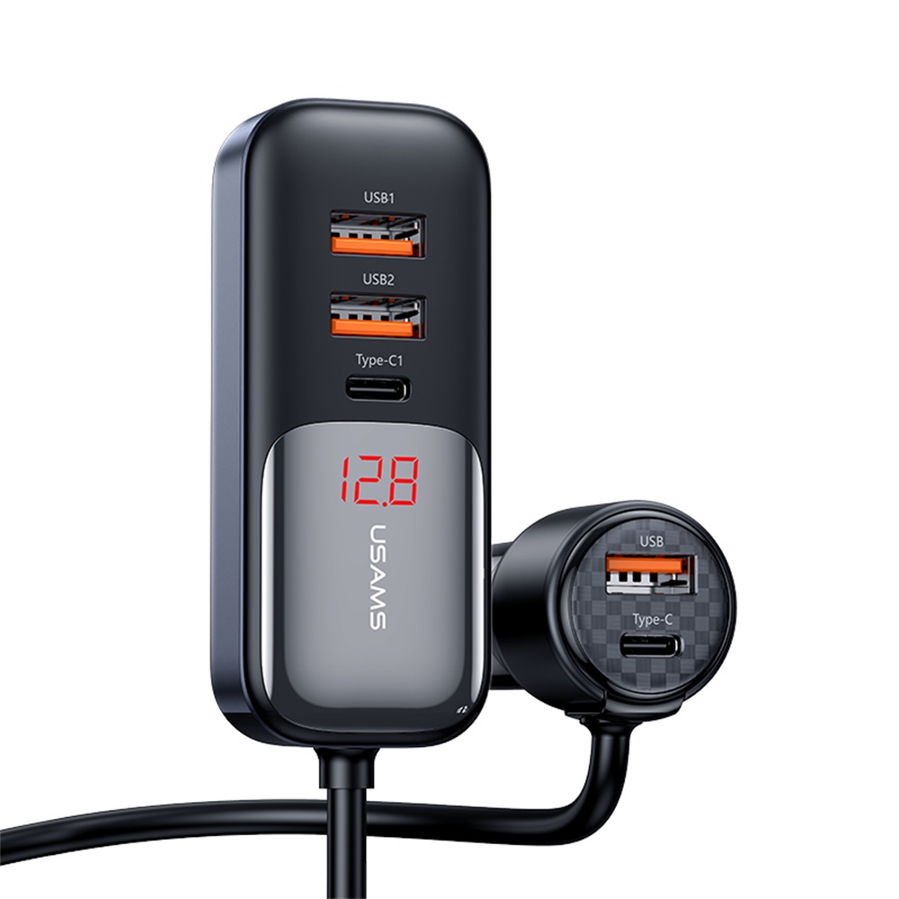 US-CC213 C40 165W 2C+3A PPS 5 Ports Digital Display Fast Car Charger With Data Cable